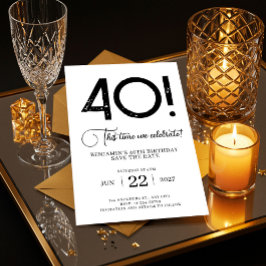 Convites Minimalista Único Salvar O aniversário de 40 anos