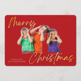 Convites Minimalista Vermelho Dourado Merry Christmas Calig