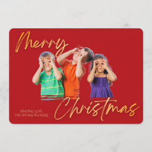 Convites Minimalista Vermelho Dourado Merry Christmas Calig