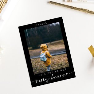 Convites Minimalista Você será meu Ring Bearer Foto Preto