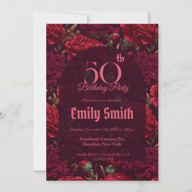 Convites Minimalistic Carnation Accent 80Th Birthday (Frente)