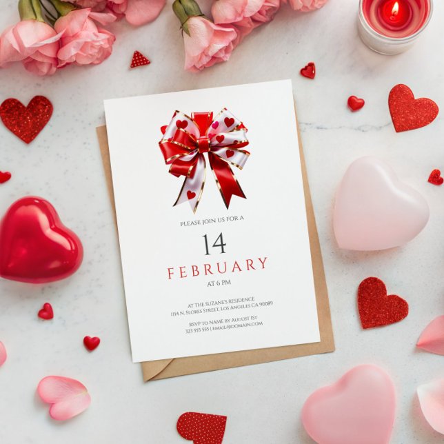 Convites Minimalistic Hearts Bow Tie Valentine's Party  (Criador carregado)