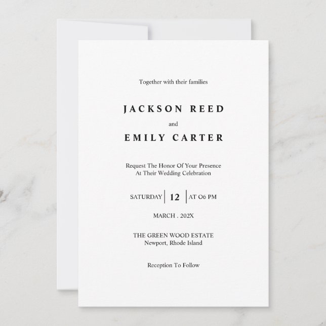 Convites Minimalistic Modern Wedding Invitation Card (Frente)
