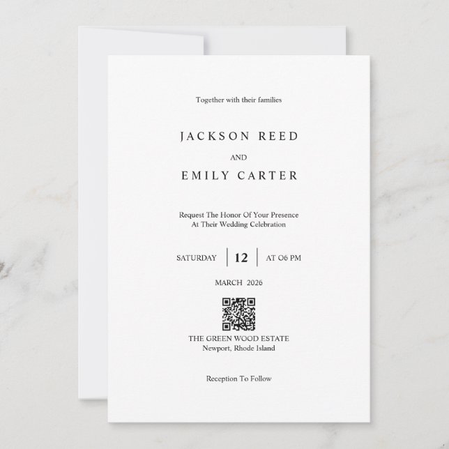 Convites Minimalistic Modern Wedding Invitation Card (Frente)