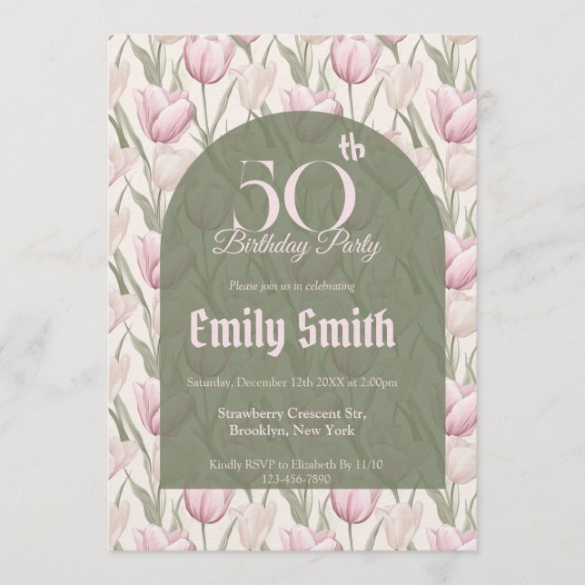 Convites Minimalistic Tulip Themed Custom Birthday (Frente)