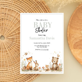 Convites Minimalistic Woodland Animals Baby Shower