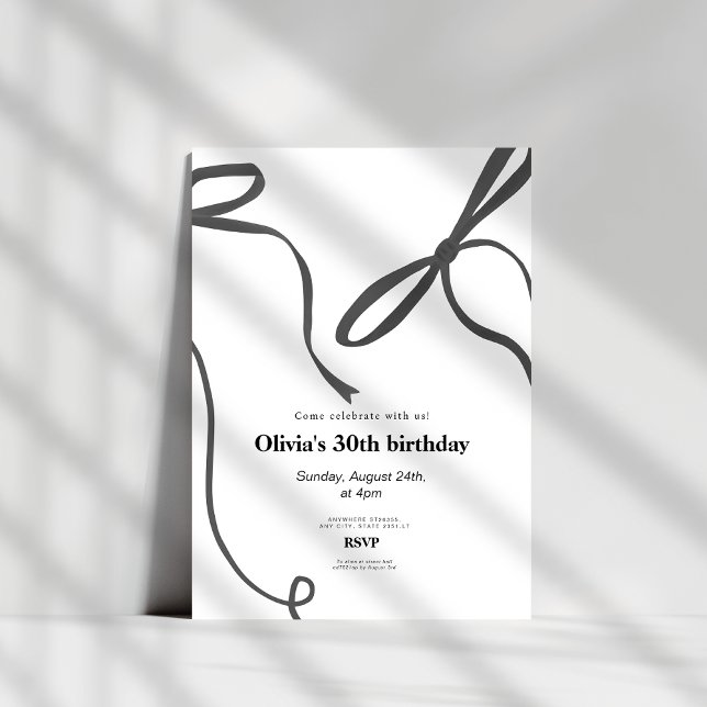 Convites Minimalst black bow 30th birthday (Criador carregado)