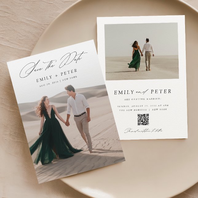 Convites Mínimo 2 Fotografias de Script Elegante Guardar A  (Criador carregado)