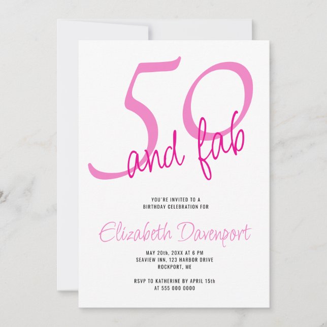 Convites Mínimo 50 e Fab Rosa Aniversário (Frente)