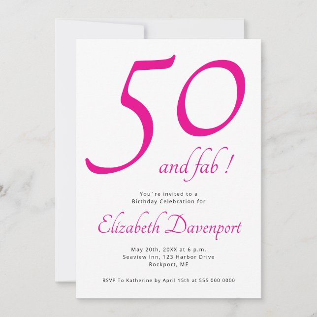 Convites Mínimo 50 e Fab Rosa Aniversário (Frente)
