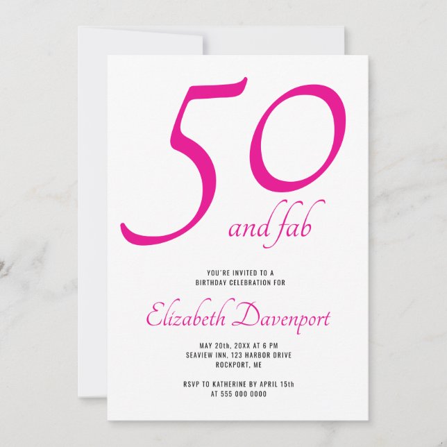 Convites Mínimo 50 e Fab Rosa Aniversário (Frente)
