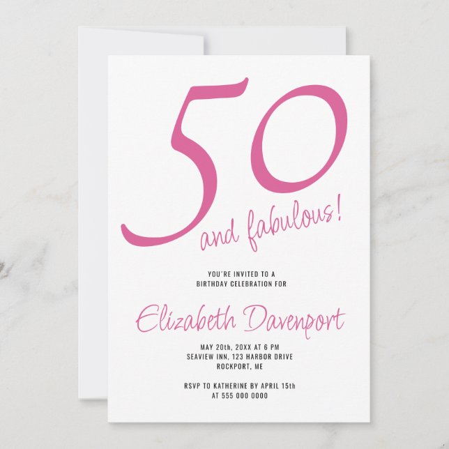 Convites Mínimo 50 e Fabuloso Aniversário Rosa (Frente)
