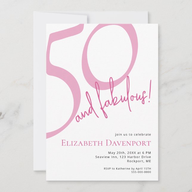 Convites Mínimo 50 e Fabuloso Aniversário Rosa (Frente)