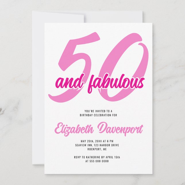 Convites Mínimo 50 e Fabuloso Aniversário Rosa (Frente)