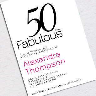 Convites Mínimo 50 e Fabuloso Pink Aniversário de 50 anos
