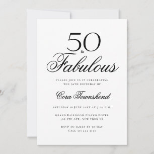 Convites Mínimo 50 & Tipografia Fabulosa Aniversário de 50 