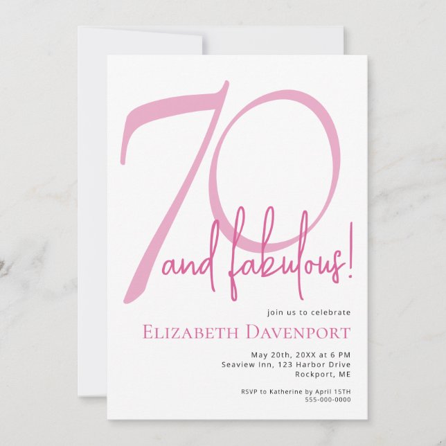 Convites Mínimo 70 e Fabuloso Aniversário Rosa (Frente)