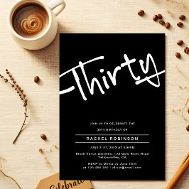 Convites Mínimo Adulto Negro 3aniversário de 30 anos