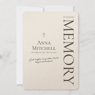 Convites Mínimo Beige No Funeral Da Memória De Adorto