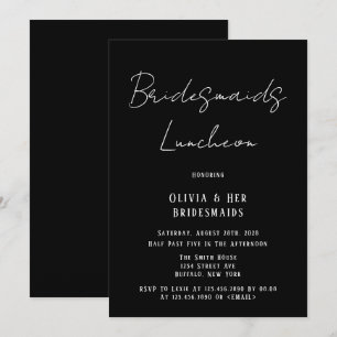 Convites Mínimo Black & White Tie Bridesmaids Luncheids