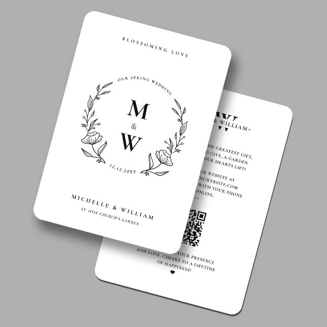 Convites Mínimo Boho Spring Weding Monograma Black White (Minimal Boho Spring Wedding Monogram Black White Invitation
)