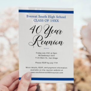 Convites Mínimo Branco Azul 40 Anos 40 Reunião Classe 40