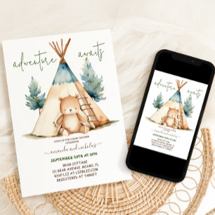 Convites Mínimo Chá de fraldas Bear Adventure Boy