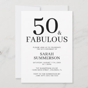 Convites Mínimo Cinquenta e Fabuloso Aniversário de 50 Anos