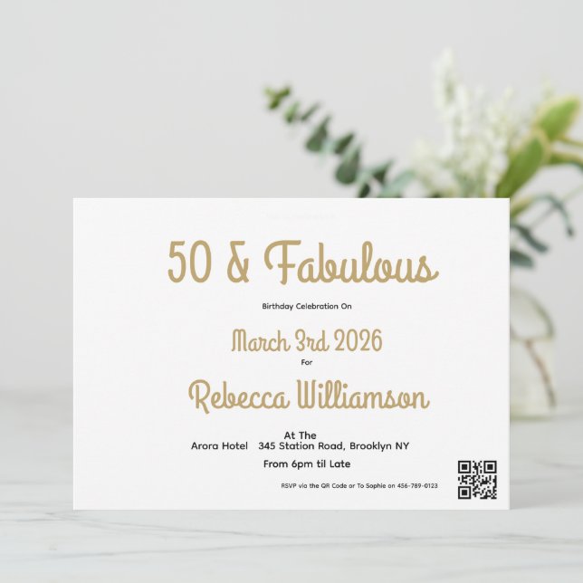Convites Mínimo Cinquenta e Fabuloso Aniversário de 50 anos (Em pé/Frente)