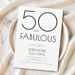 Convites Mínimo Cinquenta e Fabuloso Aniversário de 50 anos<br><div class="desc">Convite de aniversário de 50 anos preto moderno mínimo e fabuloso que você pode personalizar e enviar para a celebração do seu aniversário de cinquenta anos. As palavras "50 e Fabuloso" são definidas em uma tipografia da moda. O texto preto pode ser alterado usando o menu de edição.</div>