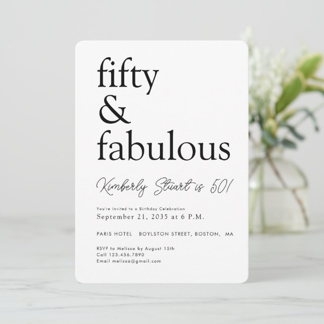 Convites Mínimo Cinquenta e Fabuloso Aniversário de 50 anos (Em pé/Frente)