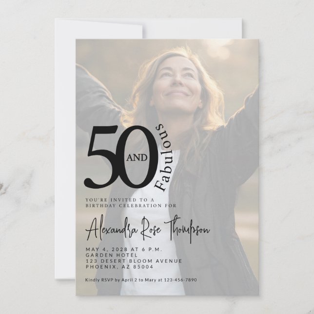 Convites Mínimo Cinquenta e Fabuloso Foto 50º Aniversário (Frente)