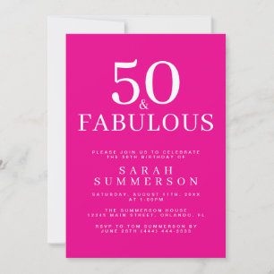 Convites Mínimo Cinquenta Fabuloso Rosa Aniversário de 50 a