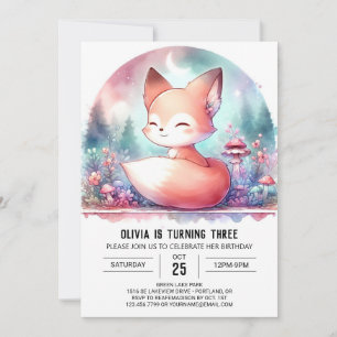 Convites Mínimo de Aquarela Fox Birthday digital