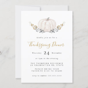 Convites Mínimo de Aquarela Pumpkin Dourado Ação de Gra