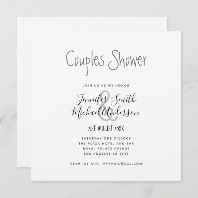 Convites Mínimo de Casais manuscritos Chá quadrado KRAFT (Frente/Verso)