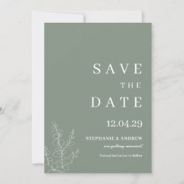 Convites Mínimo de Casamento Verde do Moderno Salve a Data