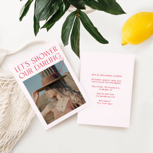 Convites Mínimo de Chá de panela de Fotografia Rosa e Verme