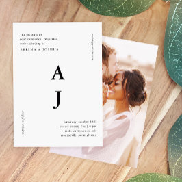 Convites Mínimo de Foto Monograma de Casamento Preto e Bran