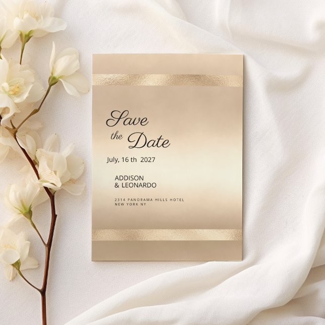 Convites Mínimo de ouro para champanhe de luxo Guarde a Dat (Luxury champagne gold minimalist Save the Date)