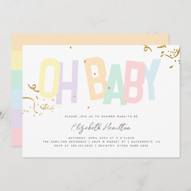 Convites Mínimo do Rainbow Gênero Neutro Oh Chá de fraldas (Frente/Verso)