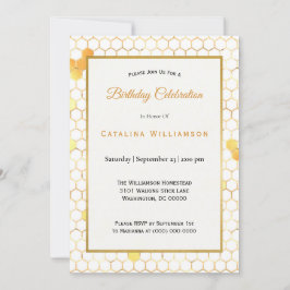 Convites Mínimo Dourado Aniversário de Honeycomb