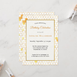 Convites Mínimo Dourado Aniversário de Honeycomb