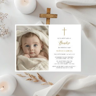 Convites Mínimo Dourado Invitaciones Para Bautizo Foto