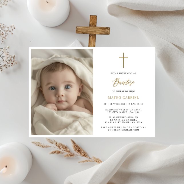 Convites Mínimo Dourado Invitaciones Para Bautizo Foto (Criador carregado)