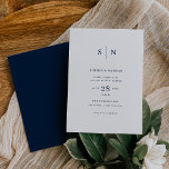 Convites Mínimo e Chic | Branco com Casamento Azul Marinho<br><div class="desc">Estes elegantes e modernos convites para o casamento apresentam um simples design de texto azul e branco marinho escuro que exumenta o estilo minimalista. Adicione suas iniciais ou monograma para torná-las completamente suas. A parte de trás do convite é um marinho sólido.</div>