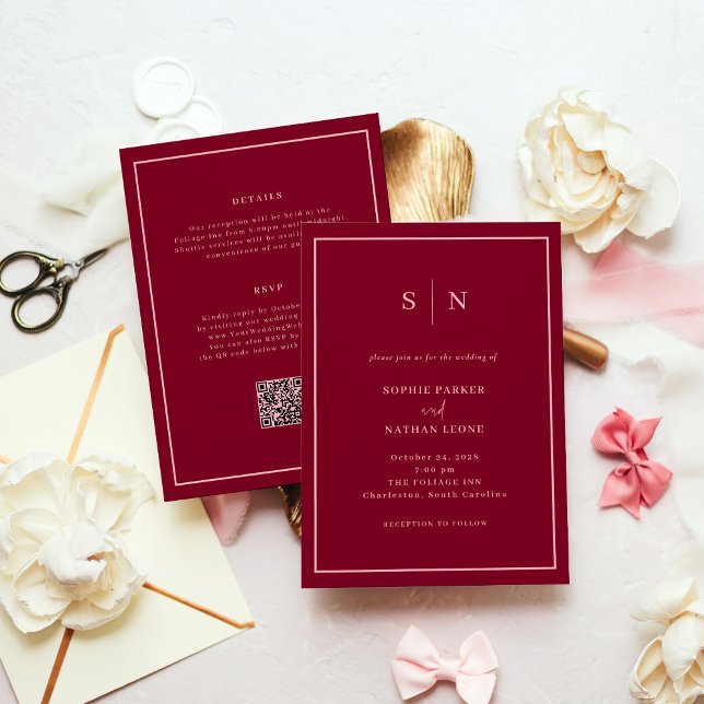 Convites Mínimo e Chic Burgundy | Casamento Tudo em Um (Criador carregado)