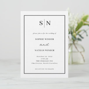 Convites Mínimo e Chic Casamento Branco e Preto