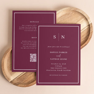 Convites Mínimo e Chic Casamento Burgundy Tudo em Um