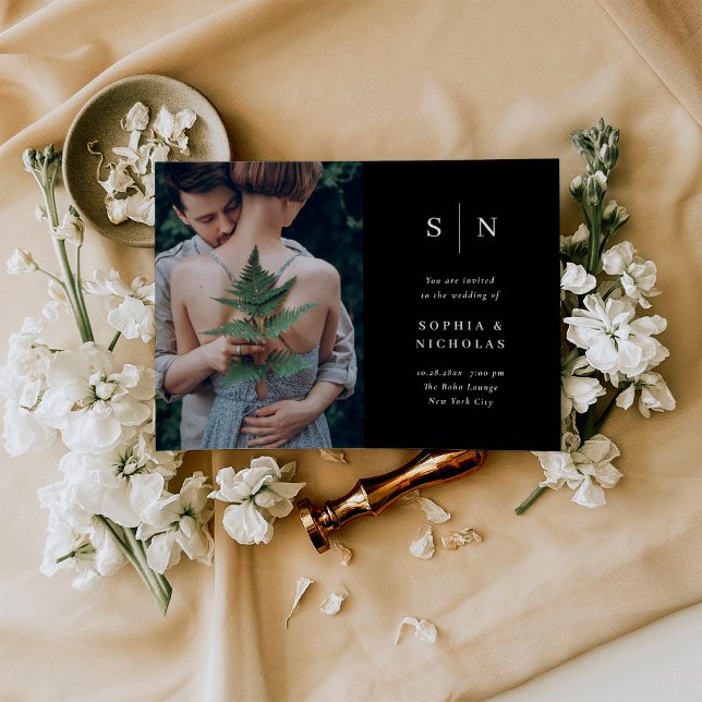 Convites Mínimo e Chic | Casamento de Foto Preta (Criador carregado)